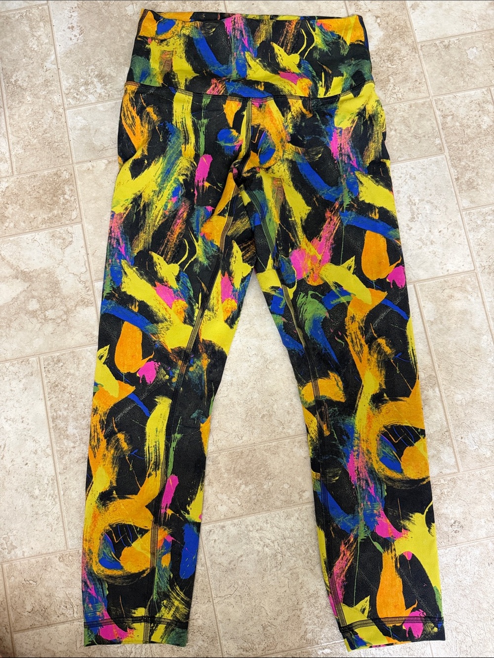lululemon athletica Black Leggings with Yellow, Blue & Pink Brushstroke Print